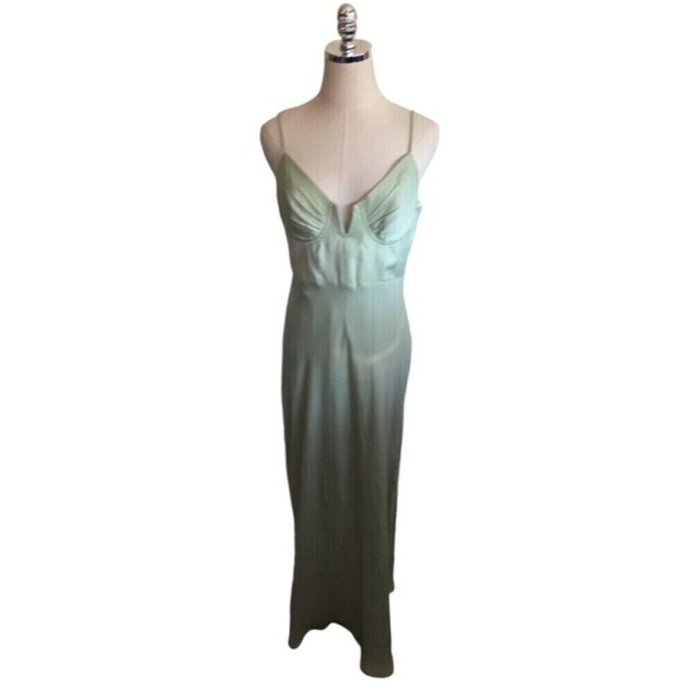 Hello Molly Dress Women's Size Large Light Green Sleeveless Maxi Zip Up